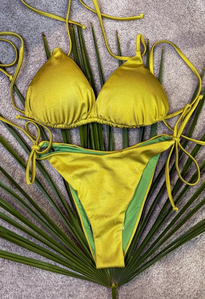 Bikini triangolo verde lime in lycra lucida  -  S