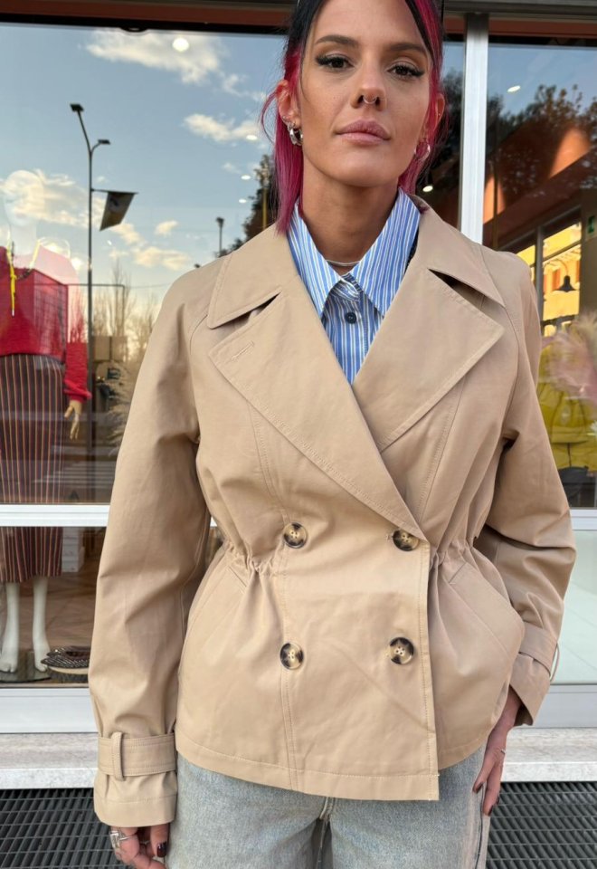 Trench Corto Nümph in Cotone con Interno Trapuntato e Coulisse - Sesamo -  L