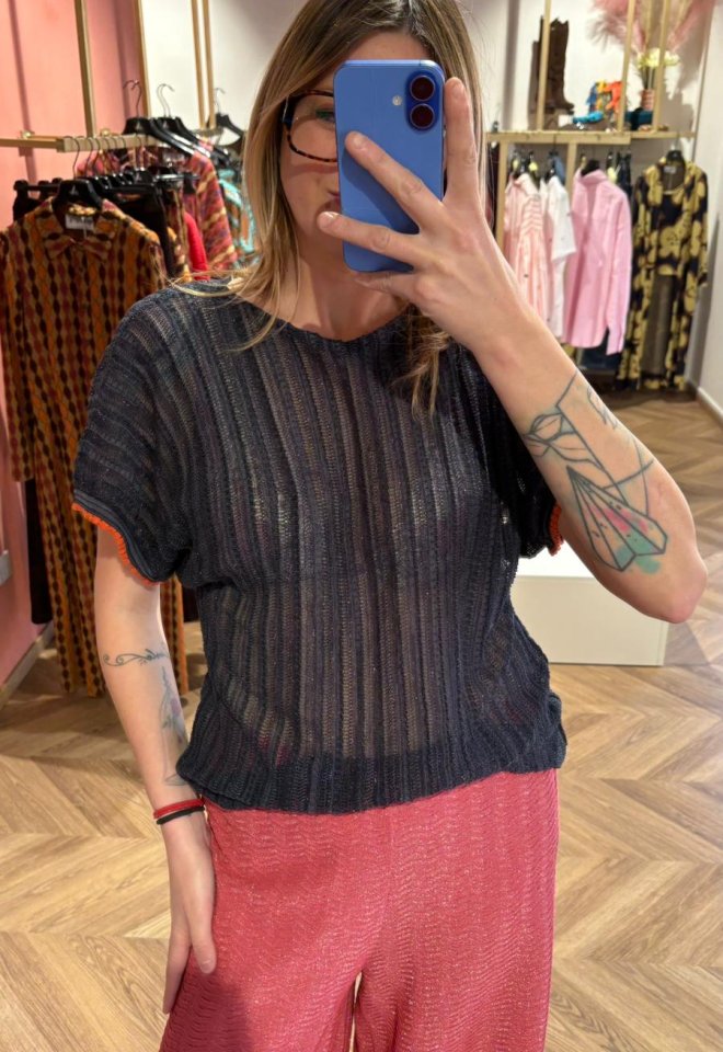 Maglia Lurex Blu in Cotone Pima Organico – Chiara Bertani -  S