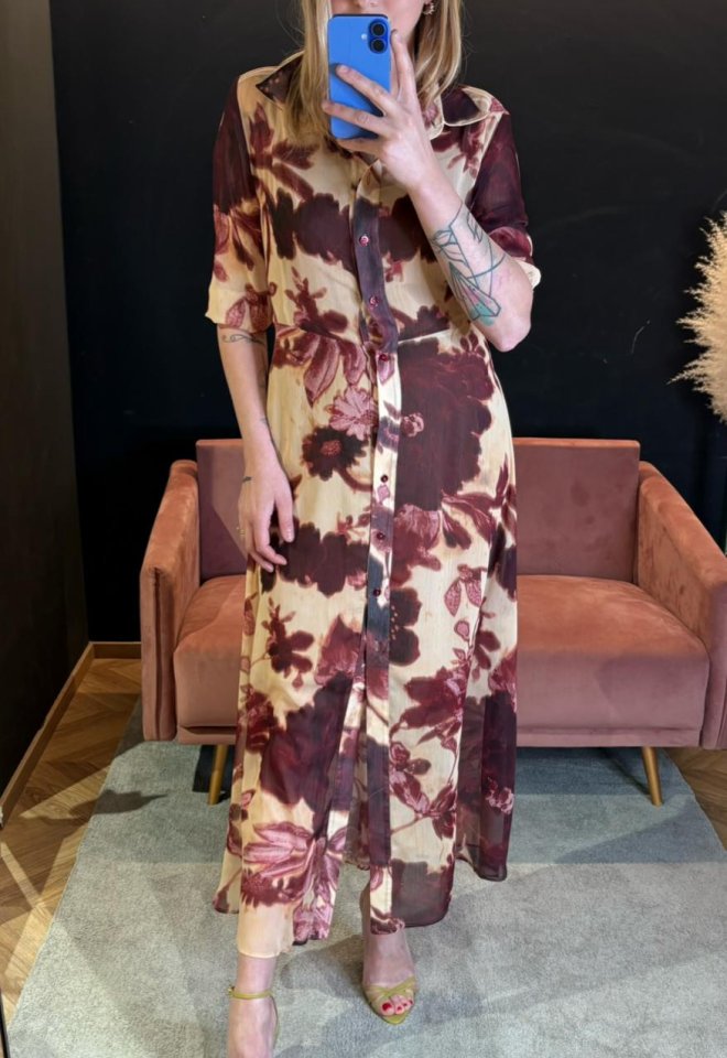 Chemisier in stampa floreale burgundy e crema -  S