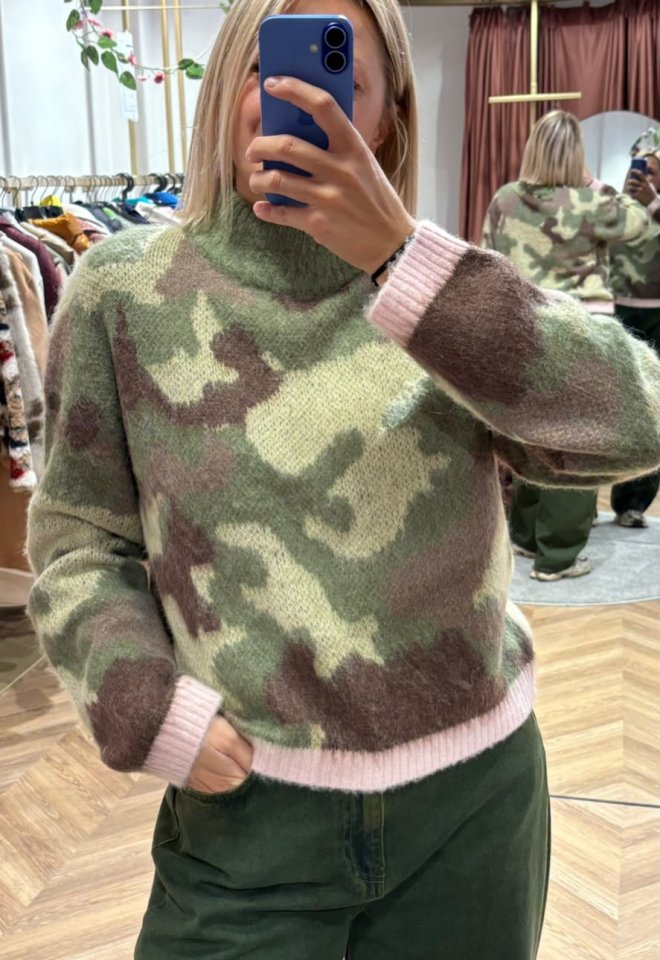 Maglione Camouflage Effetto Fluffy in Misto Alpaca -  M