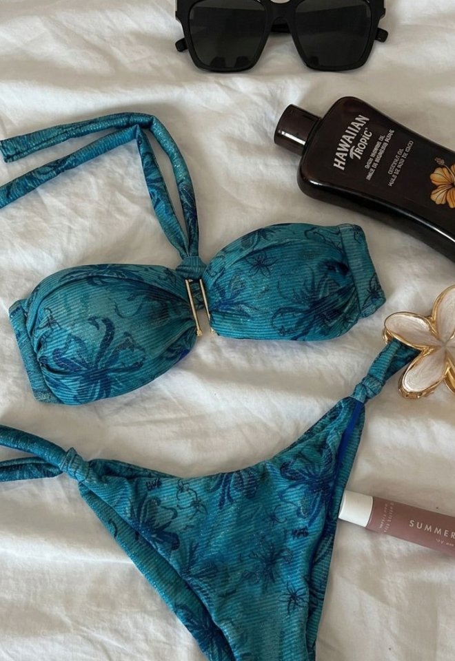 Bikini Matinée Lady – Fantasia Hibiscus Ceruleo | Costume da Bagno Lurex a Fascia -  S