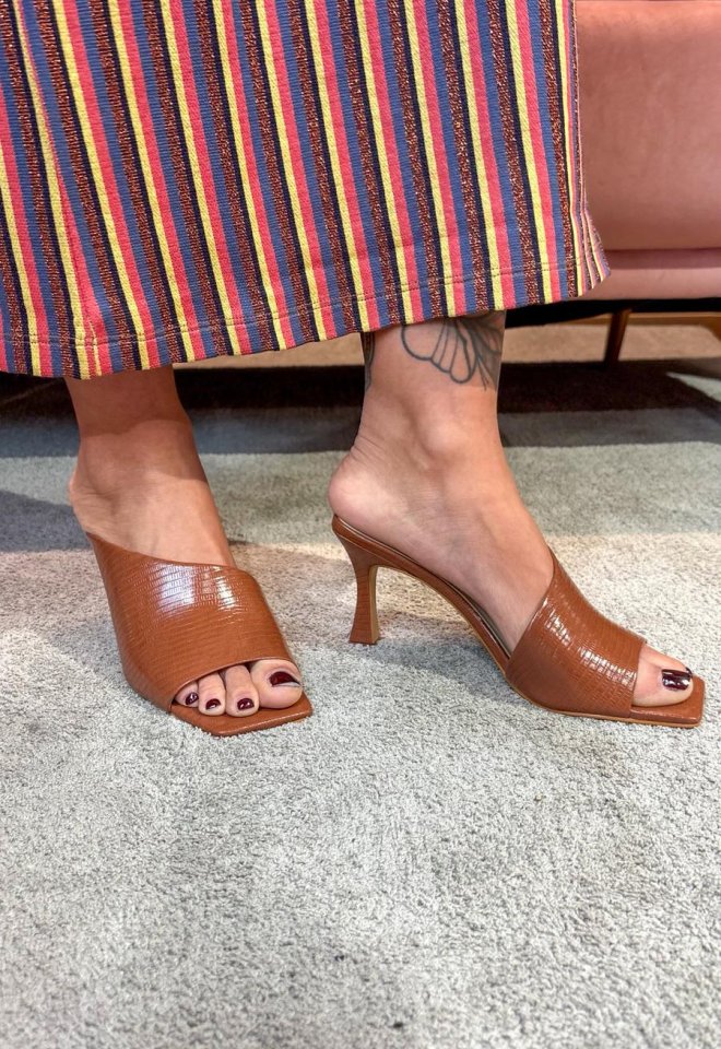 Mule Werner in Vera Pelle Stampa Lizard Cuoio -  37