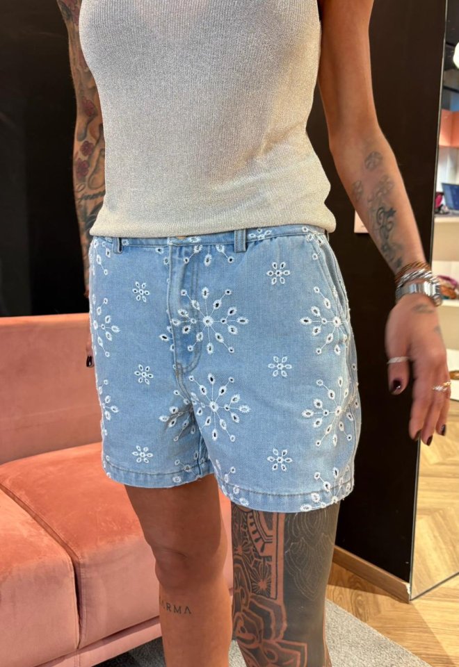Short  Denim Light Blue Ricamato -  38