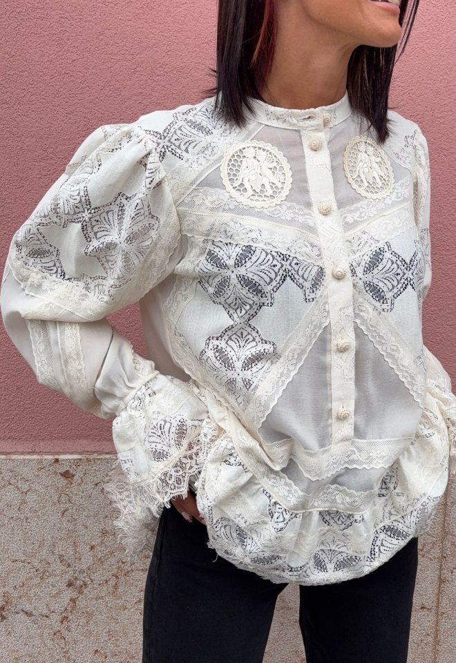 Camicia in Pizzo Intarsiato – Front Street -  S