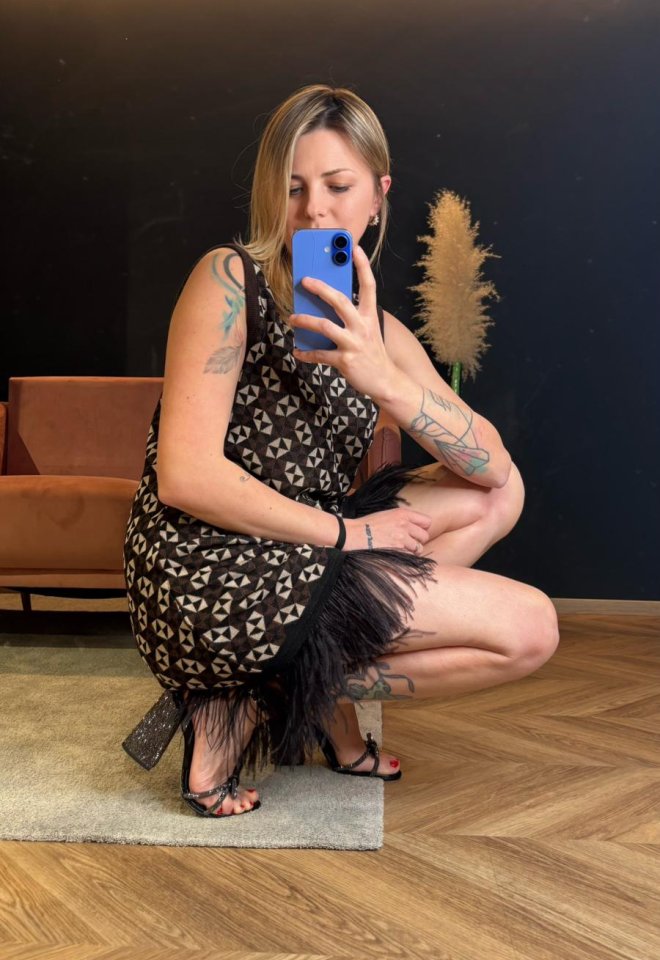 Abito Geometrico in Lurex e Piume -  S