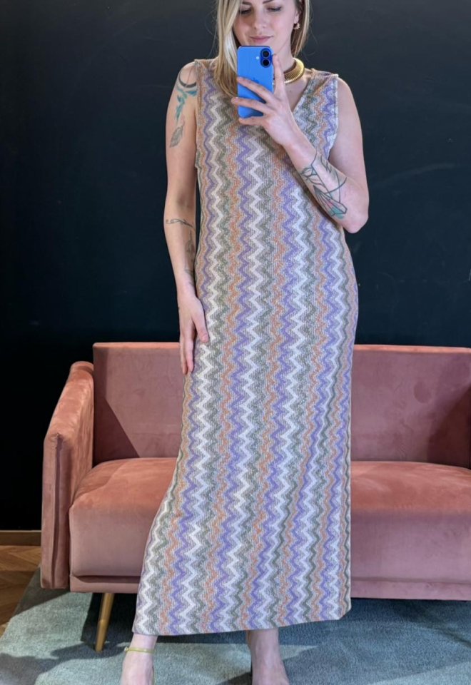 Abito lungo zig zag lurex con spacco – Be Limousine -  S