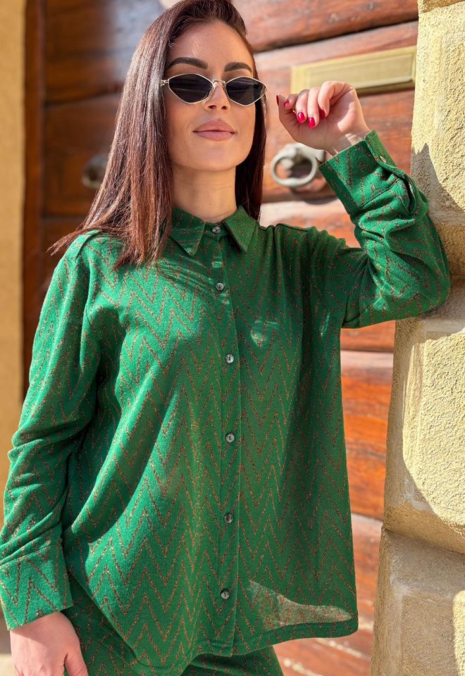 Camicia Milos verde con zig zag in lurex rame – Luce Studio -  S