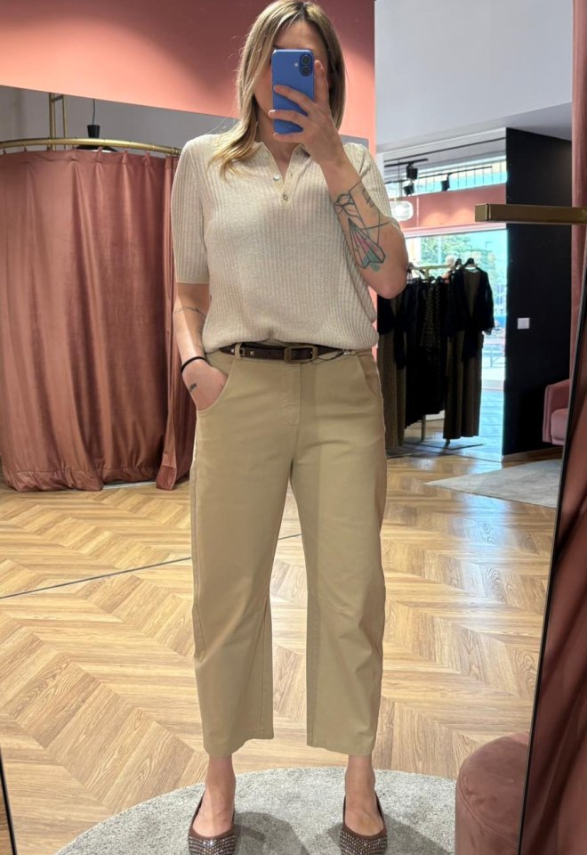 Pantalone cropped beige alla caviglia con elastico sul retro -  S