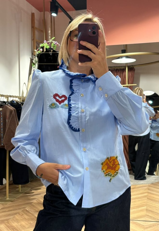 Camicia Oxford Ricamata con Volant – Front Street -  S