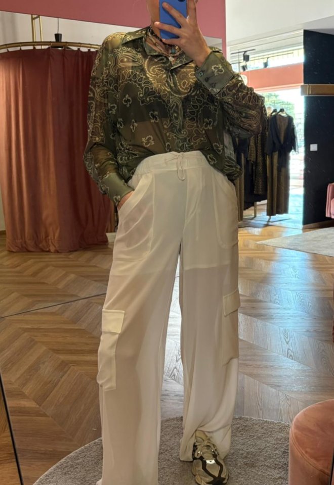 Pantalone Cargo Palazzo Bianco Fluido -  44