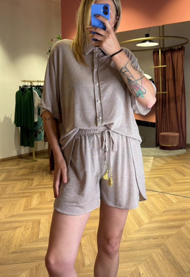 Camicia Over in maglina Lurex -  XS/S