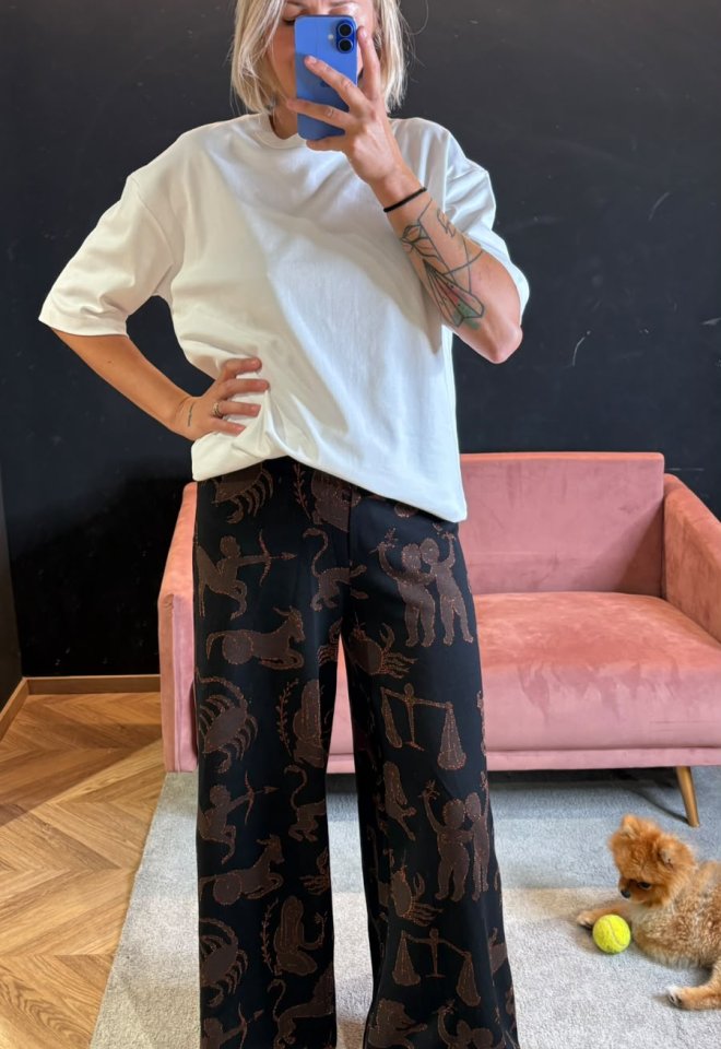 Pantalone Palazzo Paloma di Luce Jacquard Oroscopo – Marrone -  S
