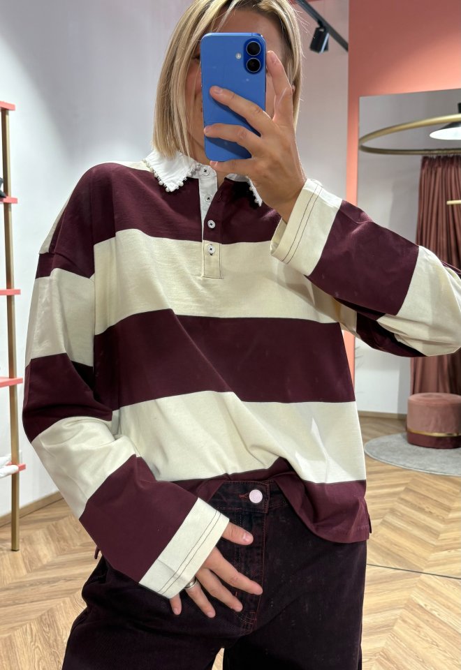 Polo a Maniche Lunghe Nudarin Sweat a Righe – Nümph -  M