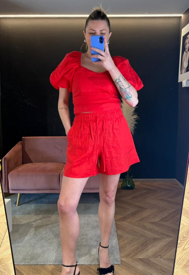 Melody Linen Shorts – Red -  38