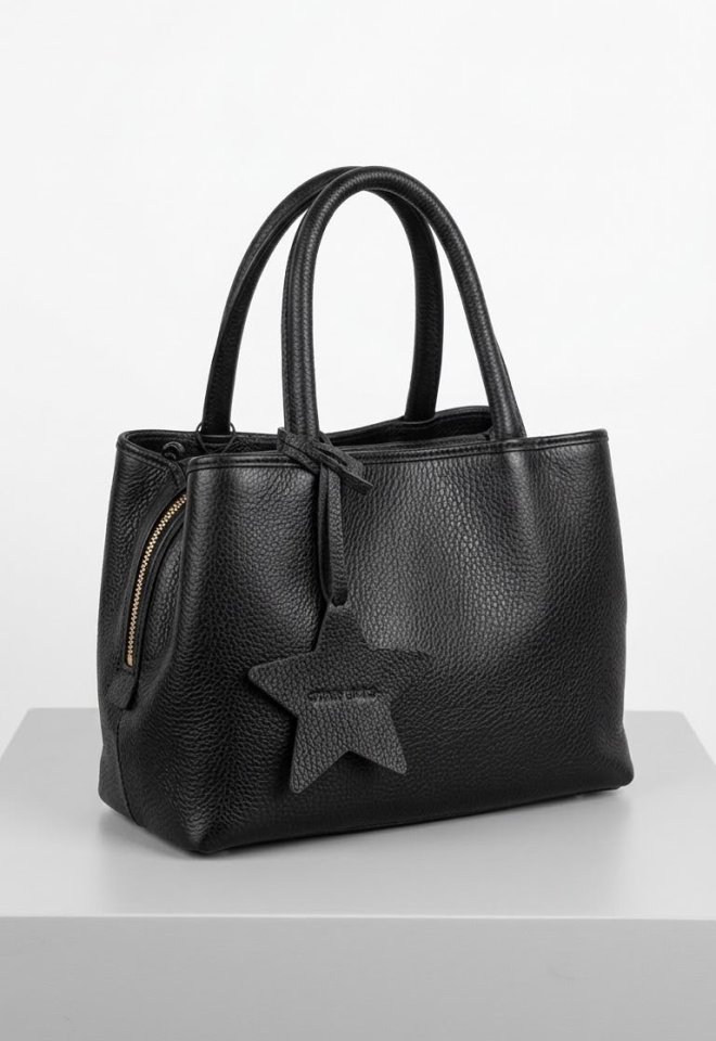 Borsa in Pelle Modello Bianca S – Cervo Baby / Nero - Nero