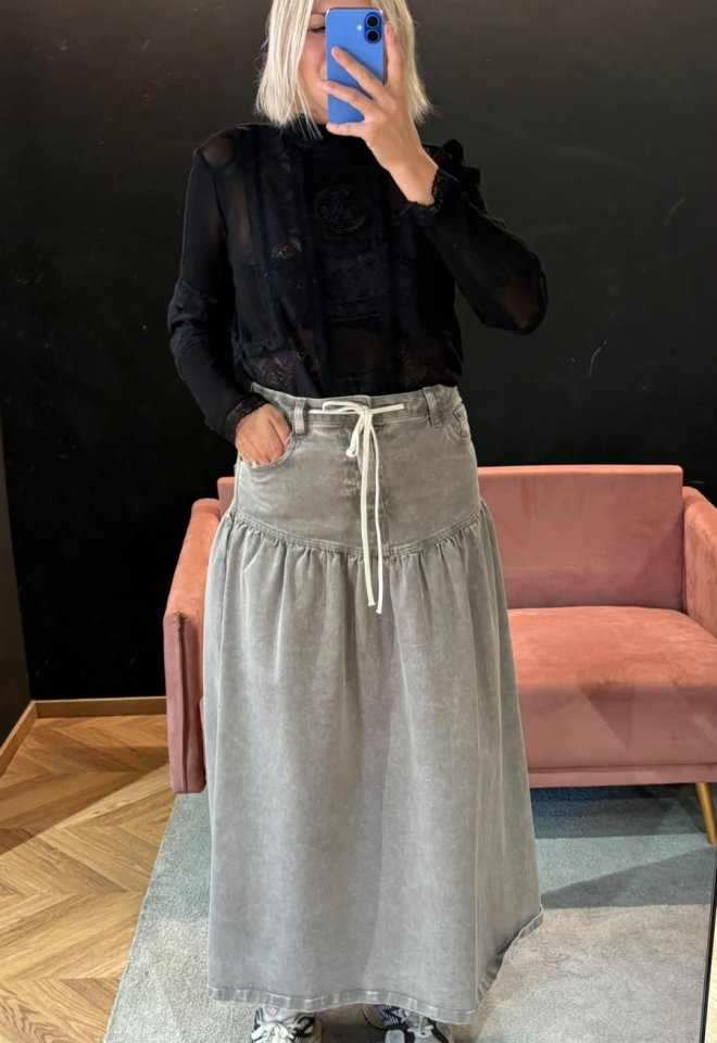 Gonna Longuette Front Street con Baschina – Grigio Chiaro Lavato -  S