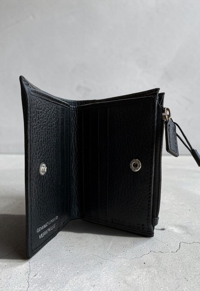 Portafoglio in Vera Pelle con Zip e Bottone – Star Bags - Nero