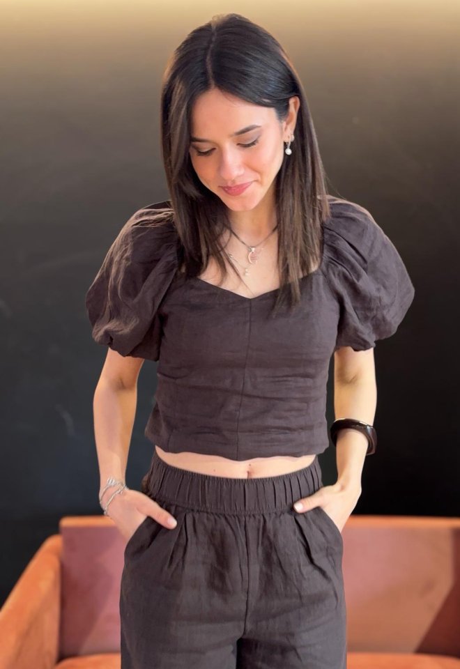 Top in lino Audrina Coffee -  S