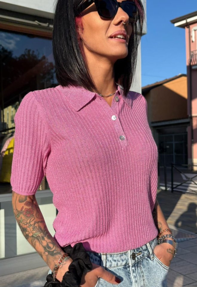 Polo Donna Rosa in Viscosa con Lurex – Nümph -  S
