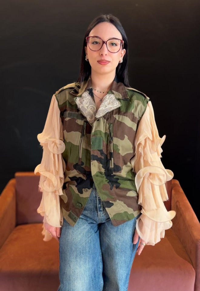 Military Jacket Camouflage con Maniche in Chiffon – Front Street -  taglia unica