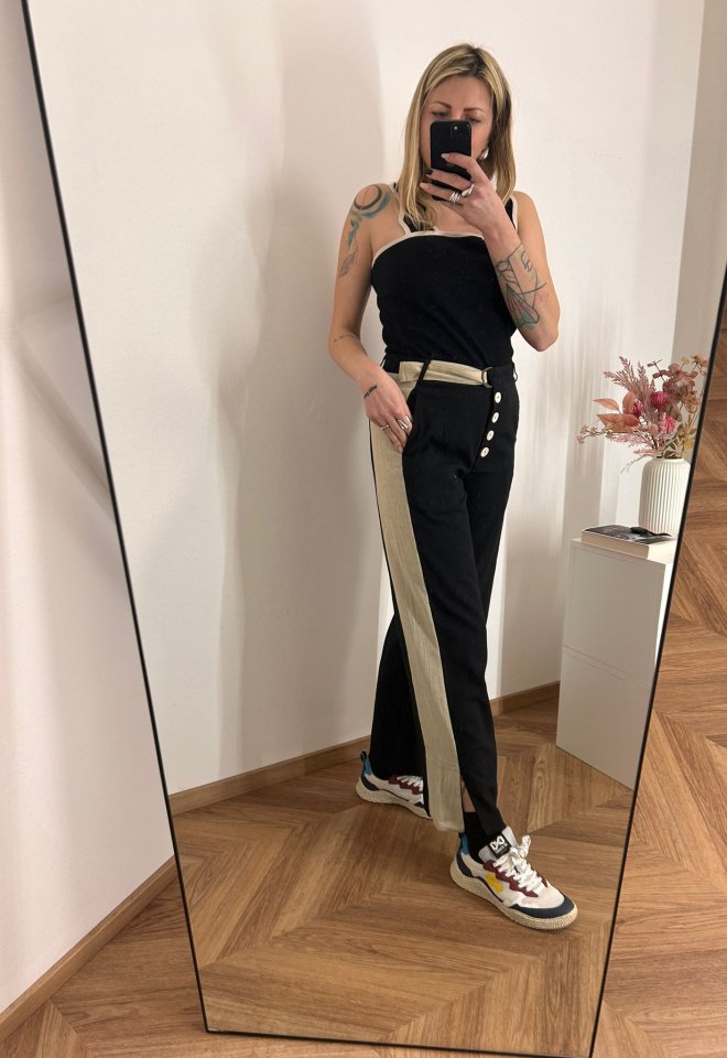 Pantaloni lino bicolor -  XL