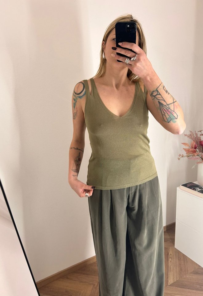top with cut-out straps - Verde Militare -  M