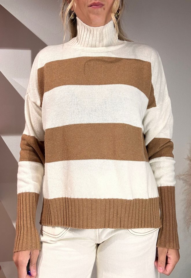 maglione collo a cretere biscotto - Marrone -  L