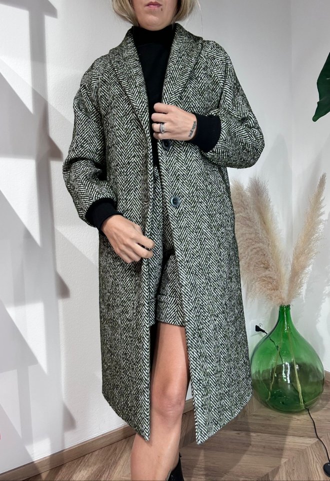 Cappotto spigato nero verde - Verde  -  46