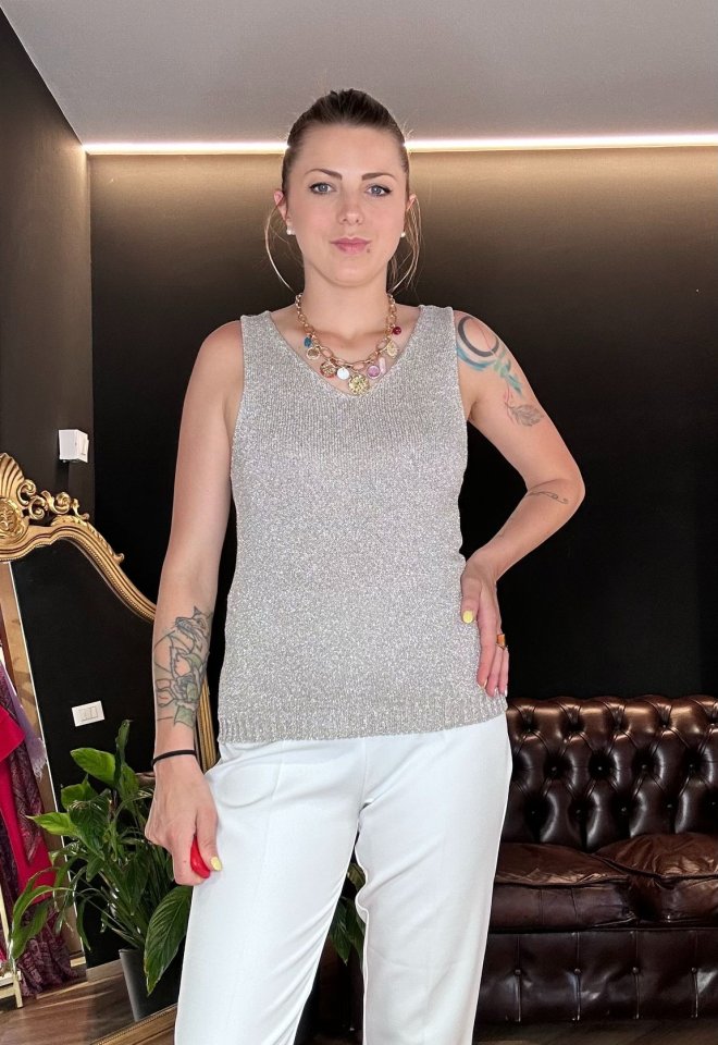 Top Lurex Argento - Argento -  taglia unica