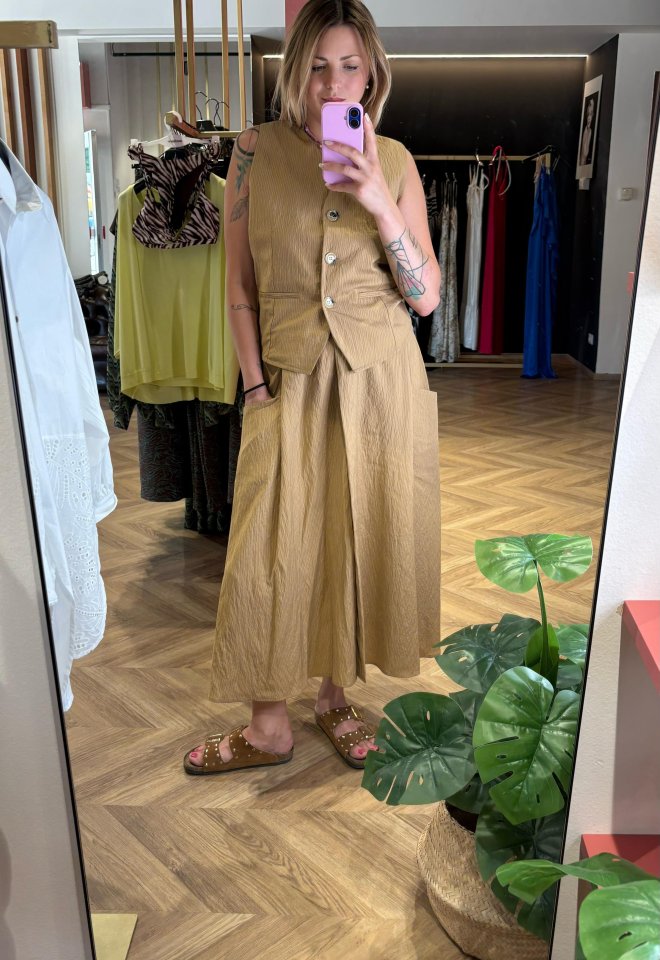 Gonna Midi in Popeline di Cotone Super Leggero - Beige Sabbia -  42