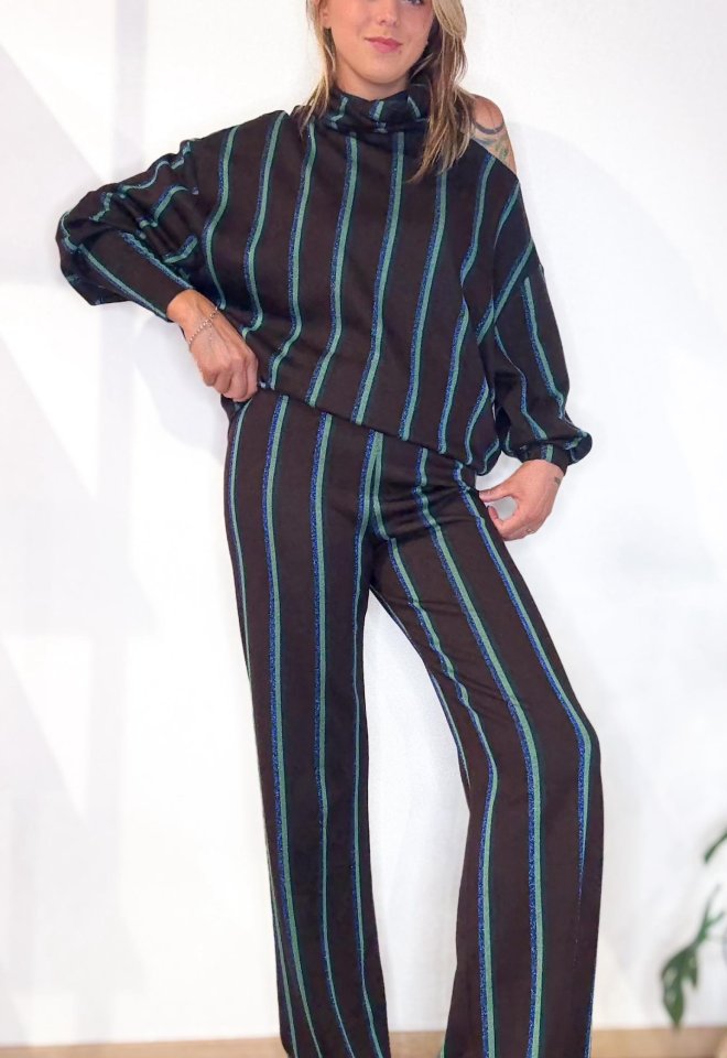 Pantalone Polinesia a Righe Marrone - Marrone -  L