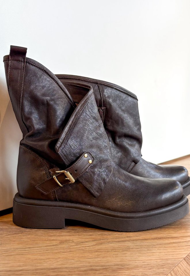 Biker Boots in pelle Testa di moro con Fibia - Marrone -  37