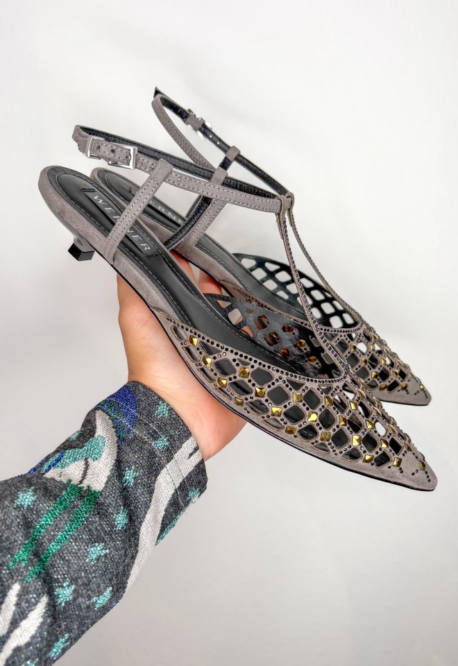 Slingback con Borchie Gold - Grigio -  37