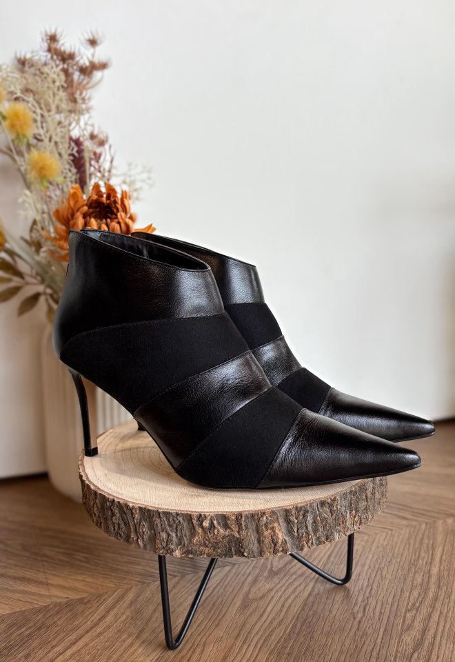 Ankle Boots Nero Fasce in Pelle & Camoscio – Tacco a Stiletto - Nero -  37