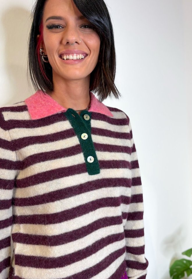 Pullover Nudarca Stripe Wine - Vino -  S