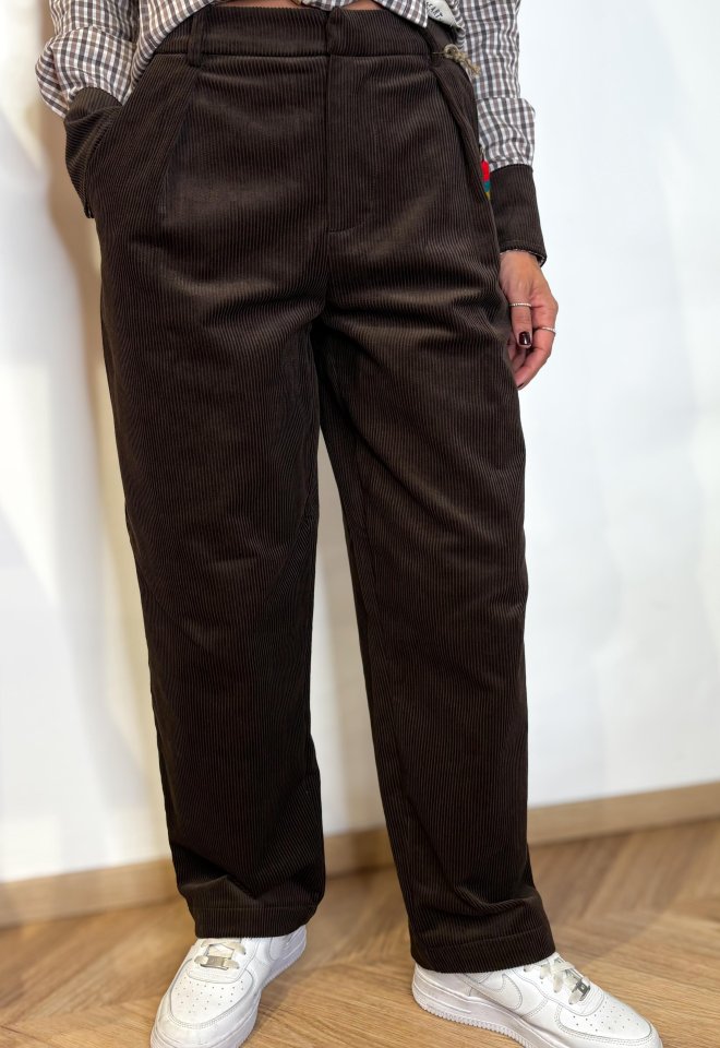 Pantalone Corduroy Pinces - Marrone -  S