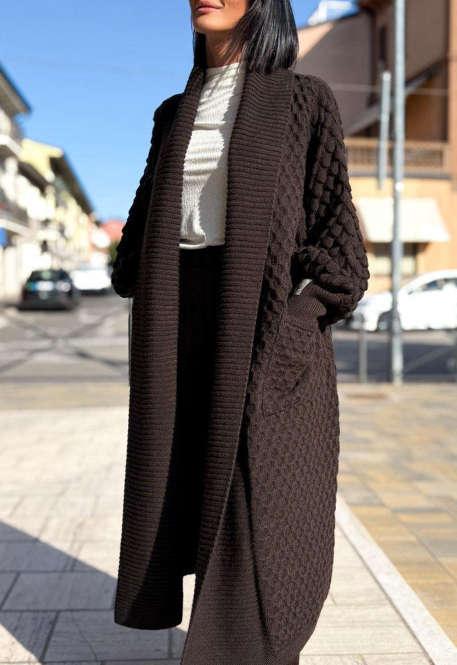Cardigan Lungo Cacao Genevieve - Marrone -  taglia unica