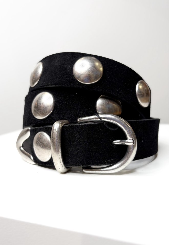 Cintura Artigianale in Suede Nero con Borchie Argento - Nero -  90 cm