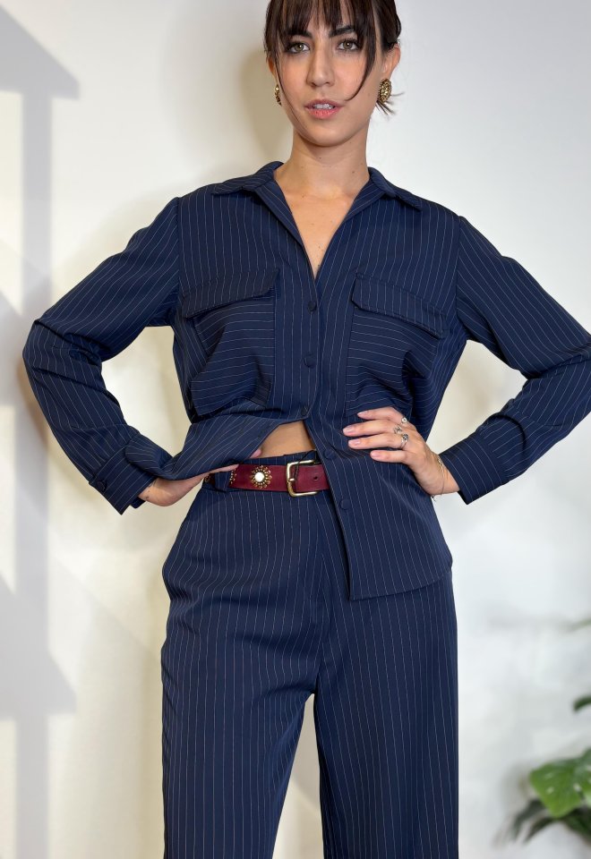 Camicia Power Suit gessata blu navy - Blu -  S