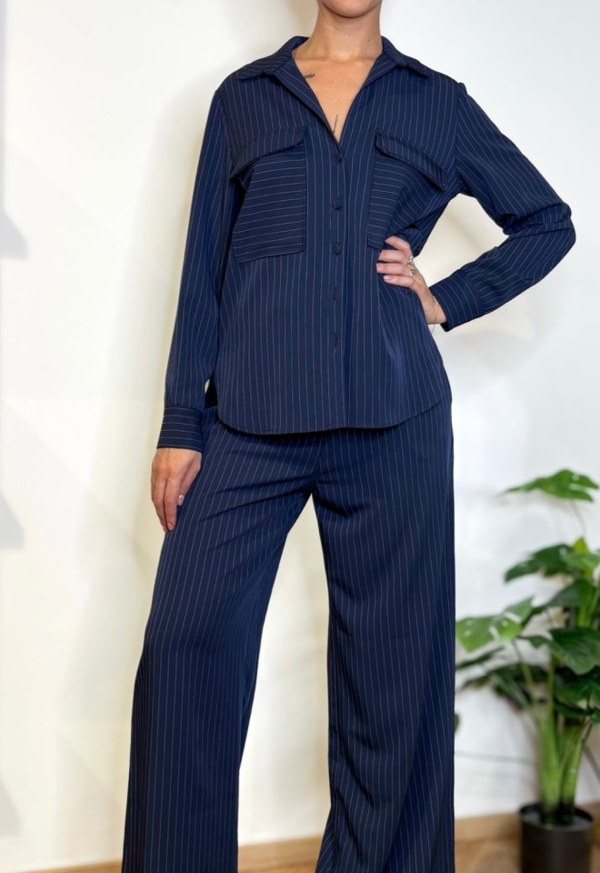Pantalone Power Suit gessato blu navy - Blu -  S
