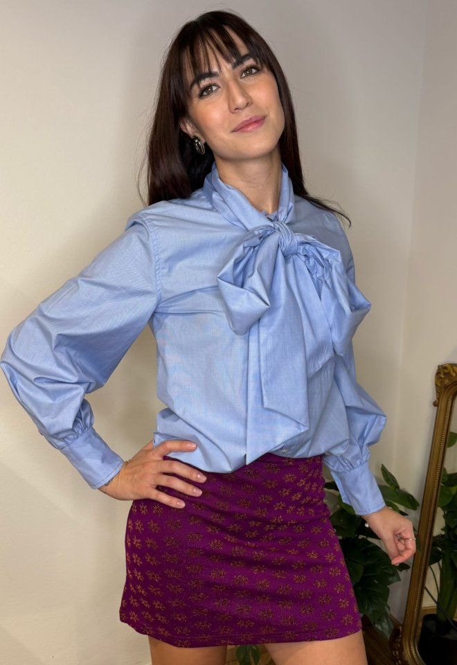 Camicia con Maxi Fiocco Made in Italy - Azzurro -  S