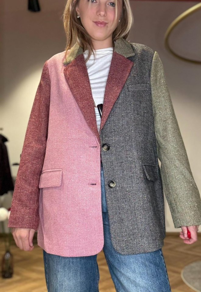 Blazer color block spigato rosa & verde – NUMPH -  38