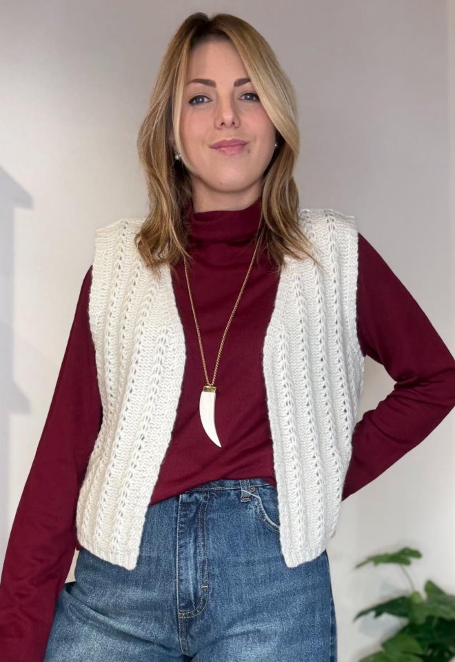 Gilet in maglia lavorata_Numph - Bianco -  XS/S