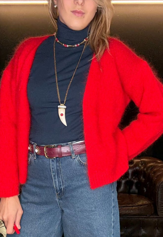 Cardigan in lana mohair rosso fuoco –  - Rosso -  S