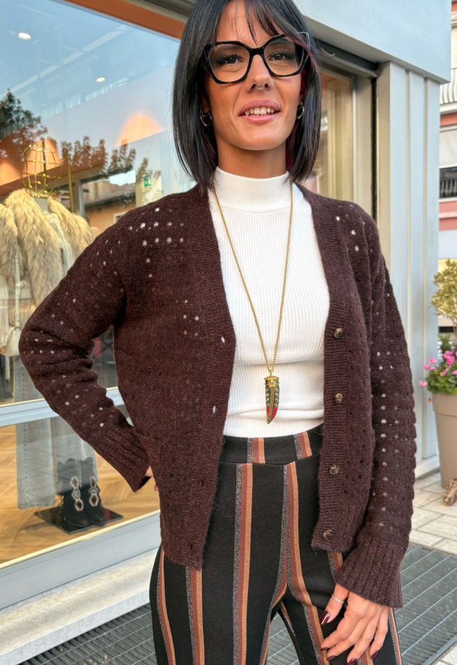Cardigan traforato “Nuriette Dot Pointelle” – Nümph - Marrone -  S