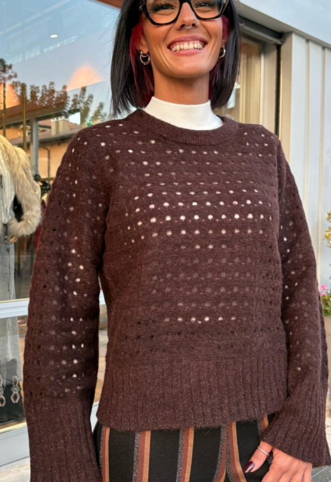 Maglioncino traforato “Nuriette Dot Pointelle Pullover” – Nümph - Marrone -  S