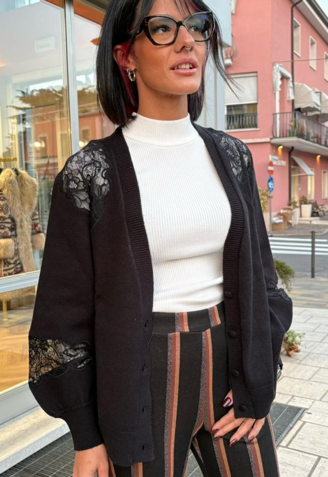 Cardigan con inserti in pizzo – Giulia Matilda - Nero -  M