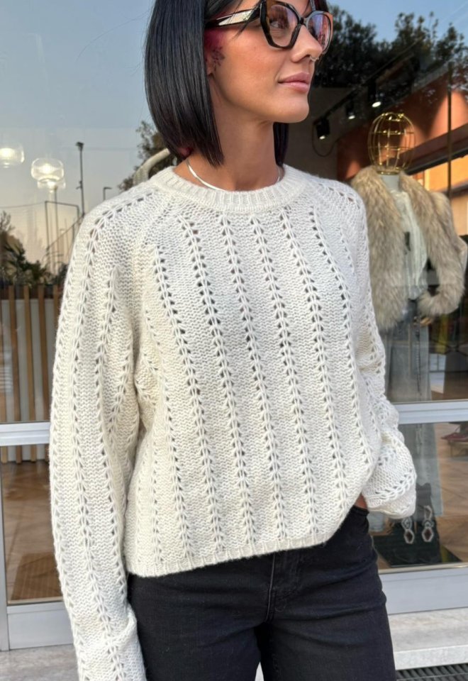 Maglione traforato color panna – Nümph - Bianco -  S