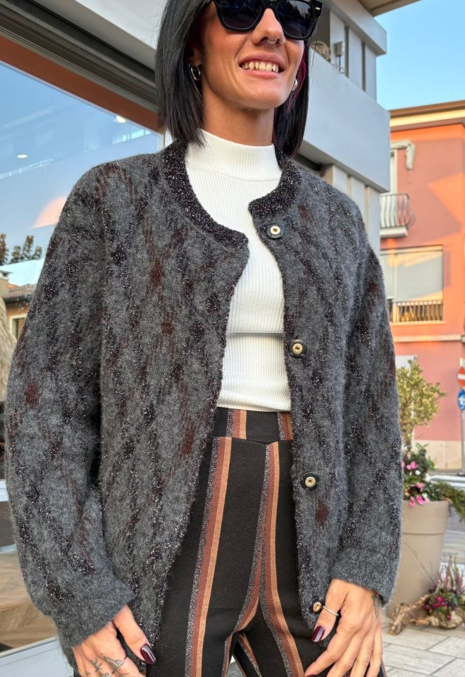 Bomber jacquard grigio con filati lurex rame e argento – Chiara Bertani - Grigio -  S